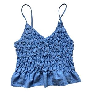 Light Blue Spaghetti Strap Popcorn Peplum Tank Top Shirt